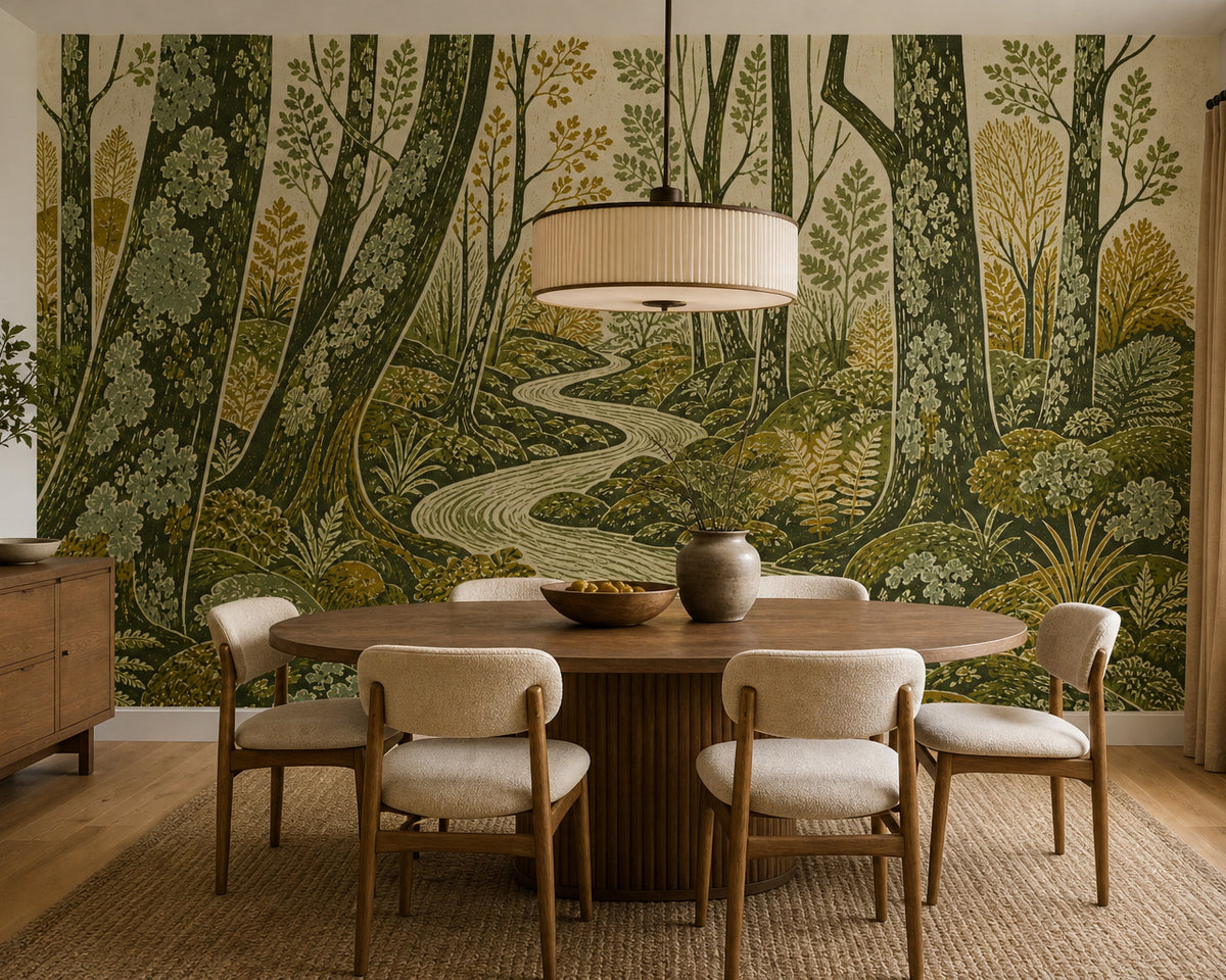 Green Blockprint Wallpaper Mural product view