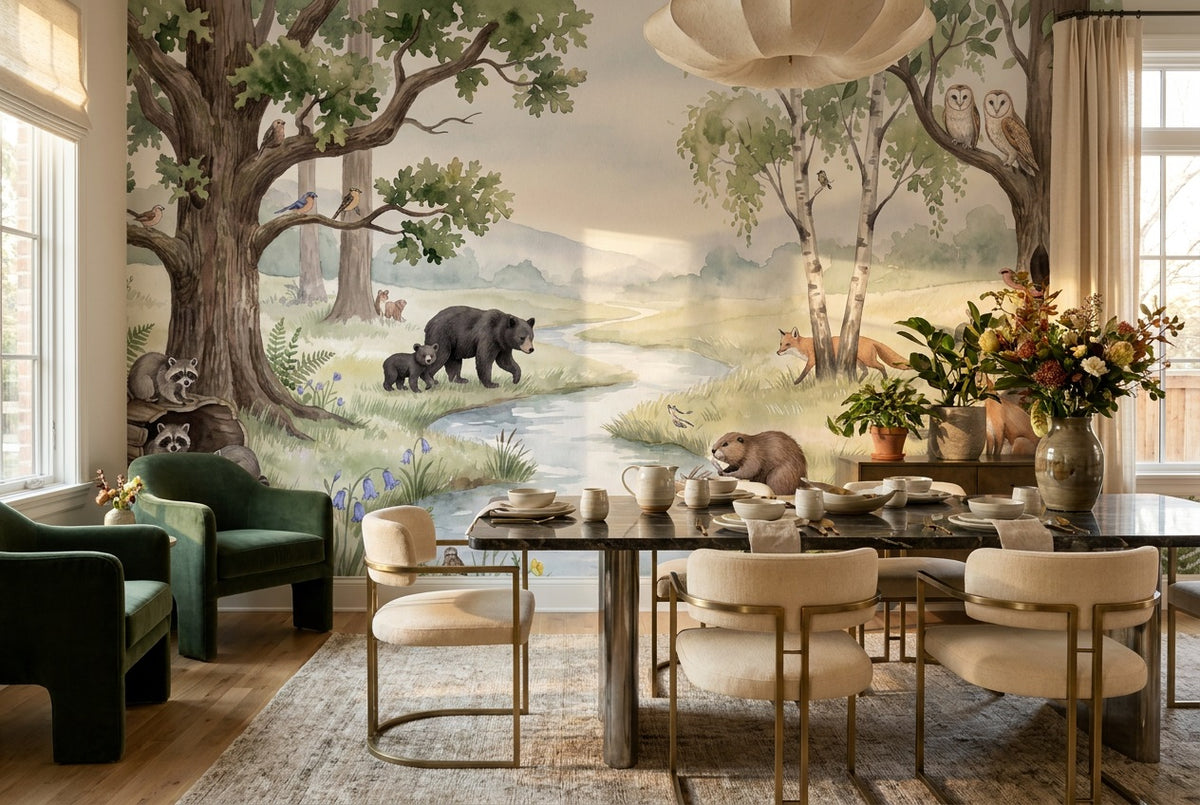 green wildlife wallpaper mural custom self adhesive dining removable non woven vinyl