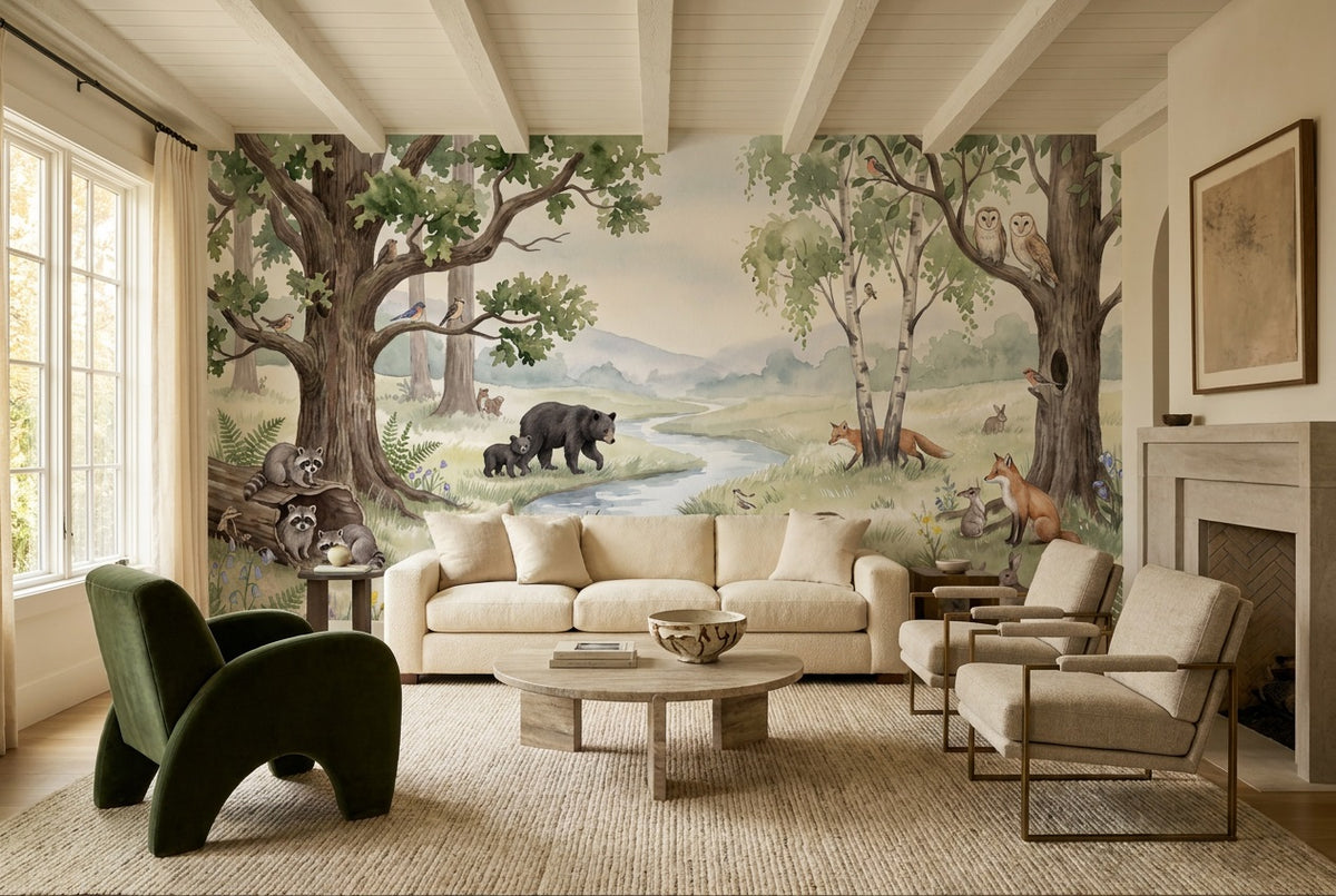 green wildlife wallpaper mural custom self adhesive lounge removable non woven vinyl