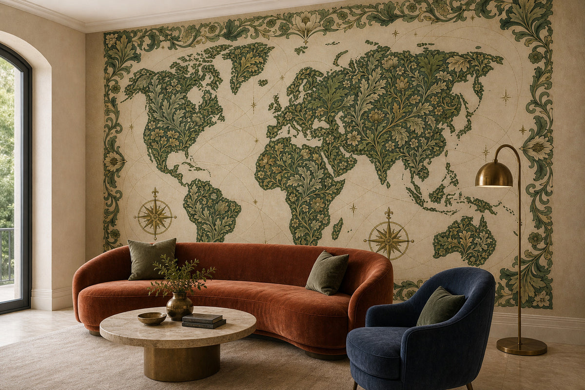 Green World Map Wallpaper Mural product view