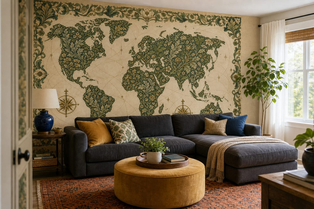 Green World Map Wallpaper Mural product view