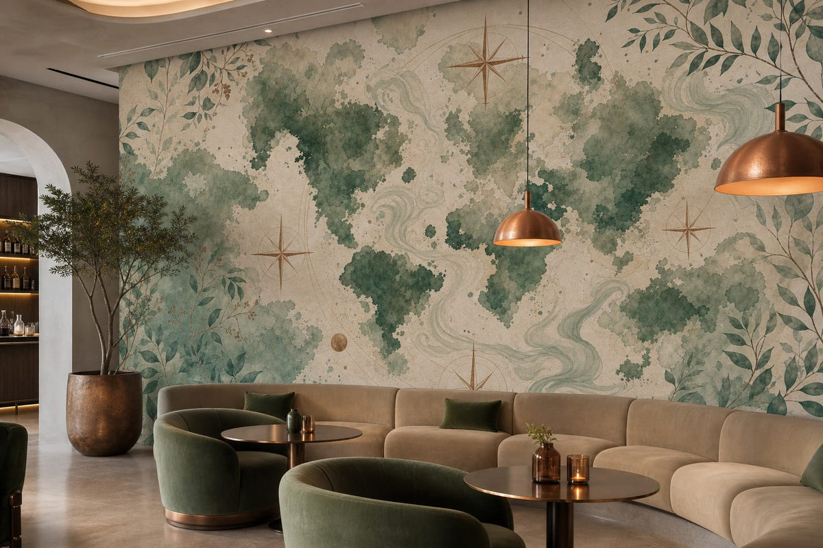 Green World Map Wallpaper Mural product view