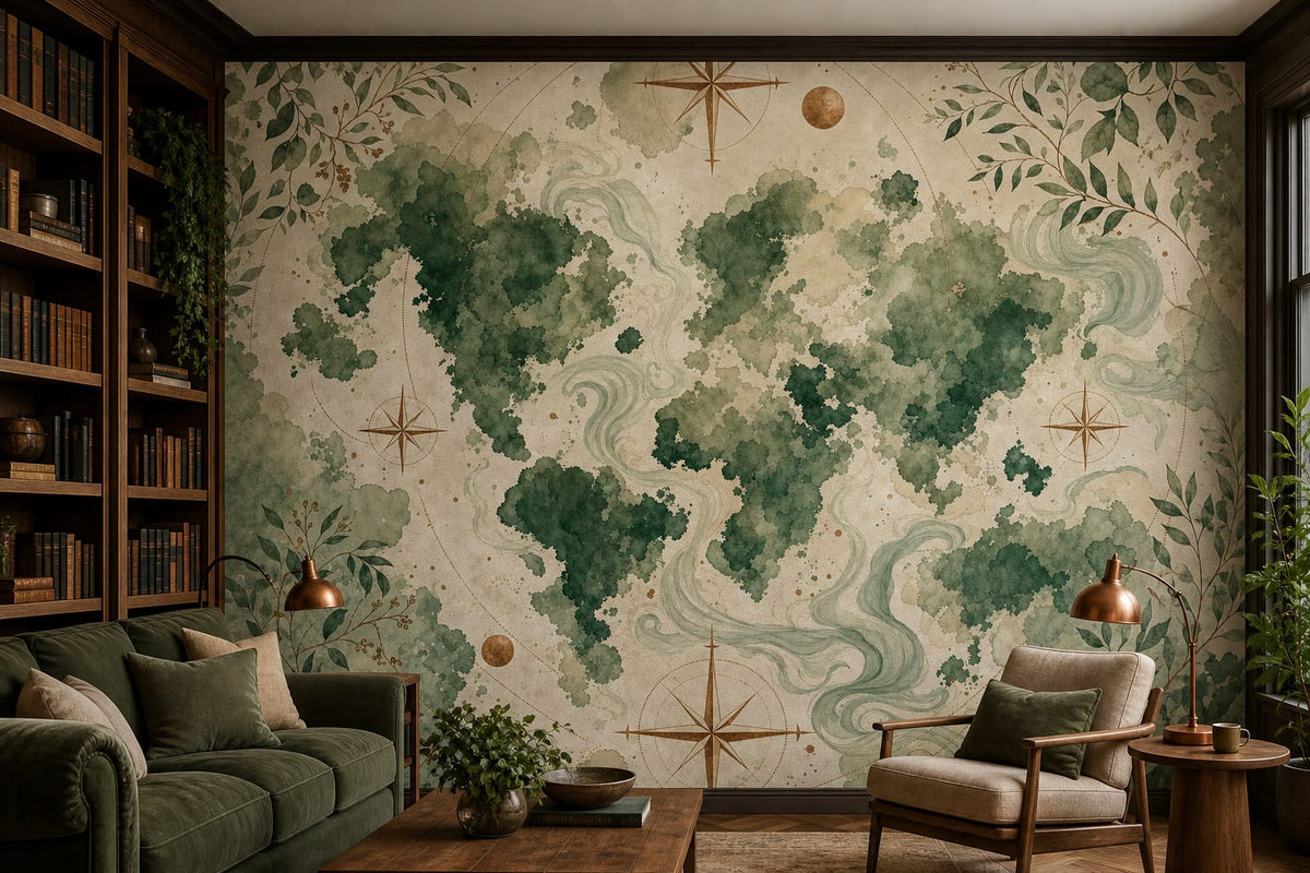 Green World Map Wallpaper Mural product view