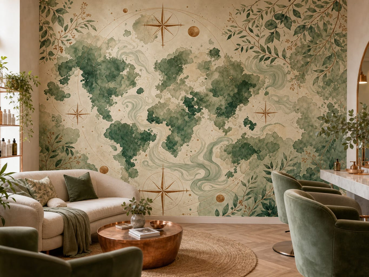 Green World Map Wallpaper Mural product view