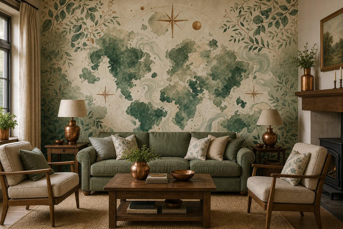 Green World Map Wallpaper Mural product view