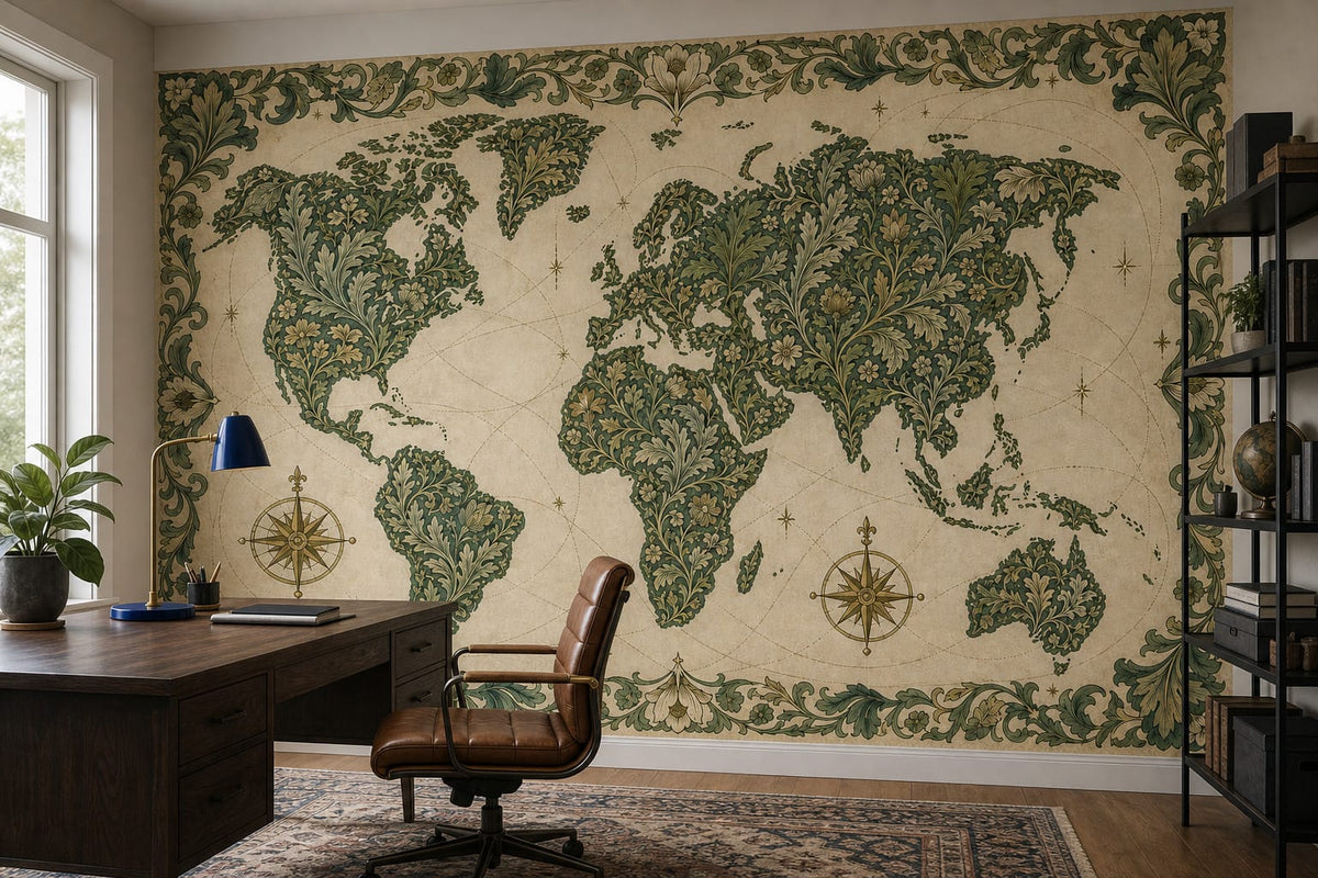 Green World Map Wallpaper Mural product view
