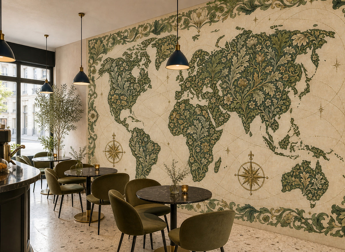 Green World Map Wallpaper Mural product view