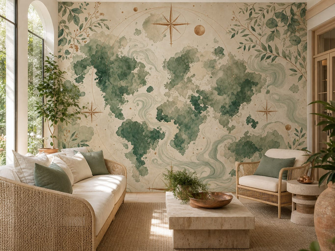 Green World Map Wallpaper Mural product view