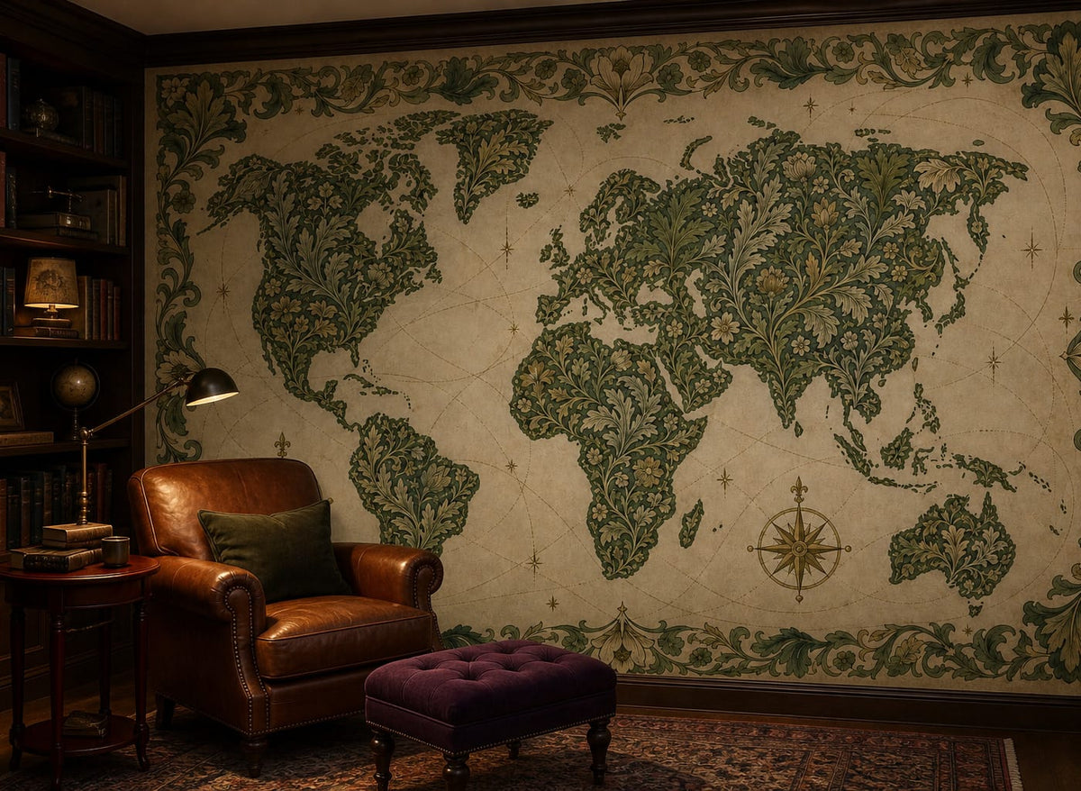 Green World Map Wallpaper Mural product view