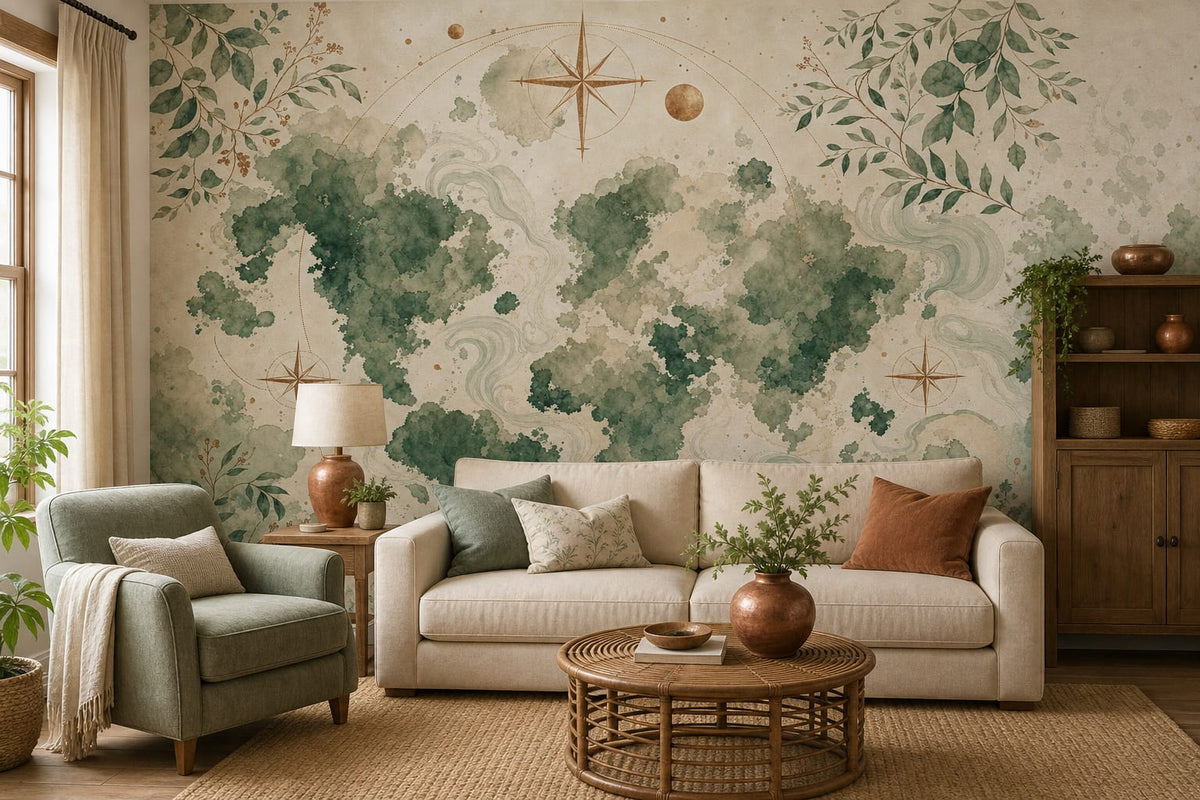 Green World Map Wallpaper Mural product view
