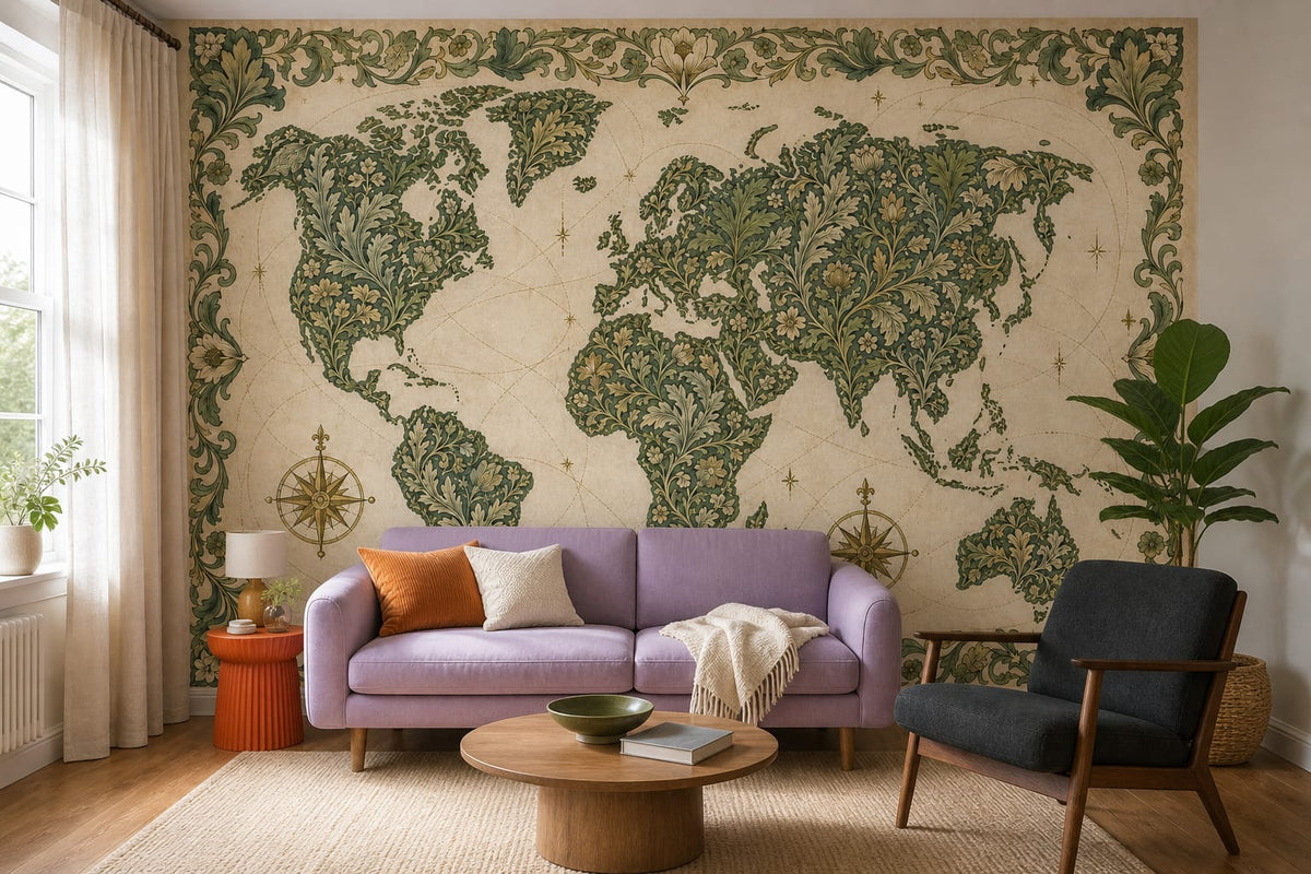 Green World Map Wallpaper Mural product view