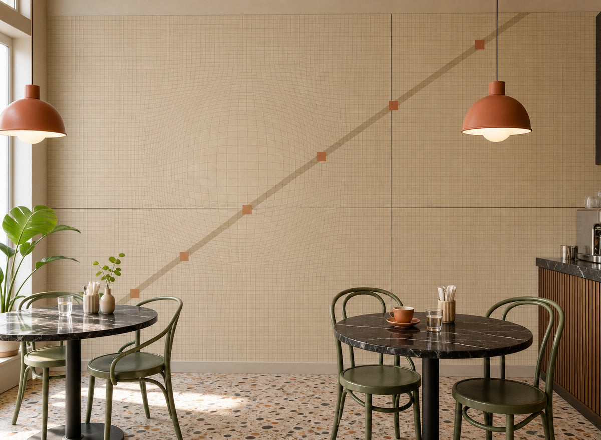 Taupe Grid Micro Wallpaper Mural product view