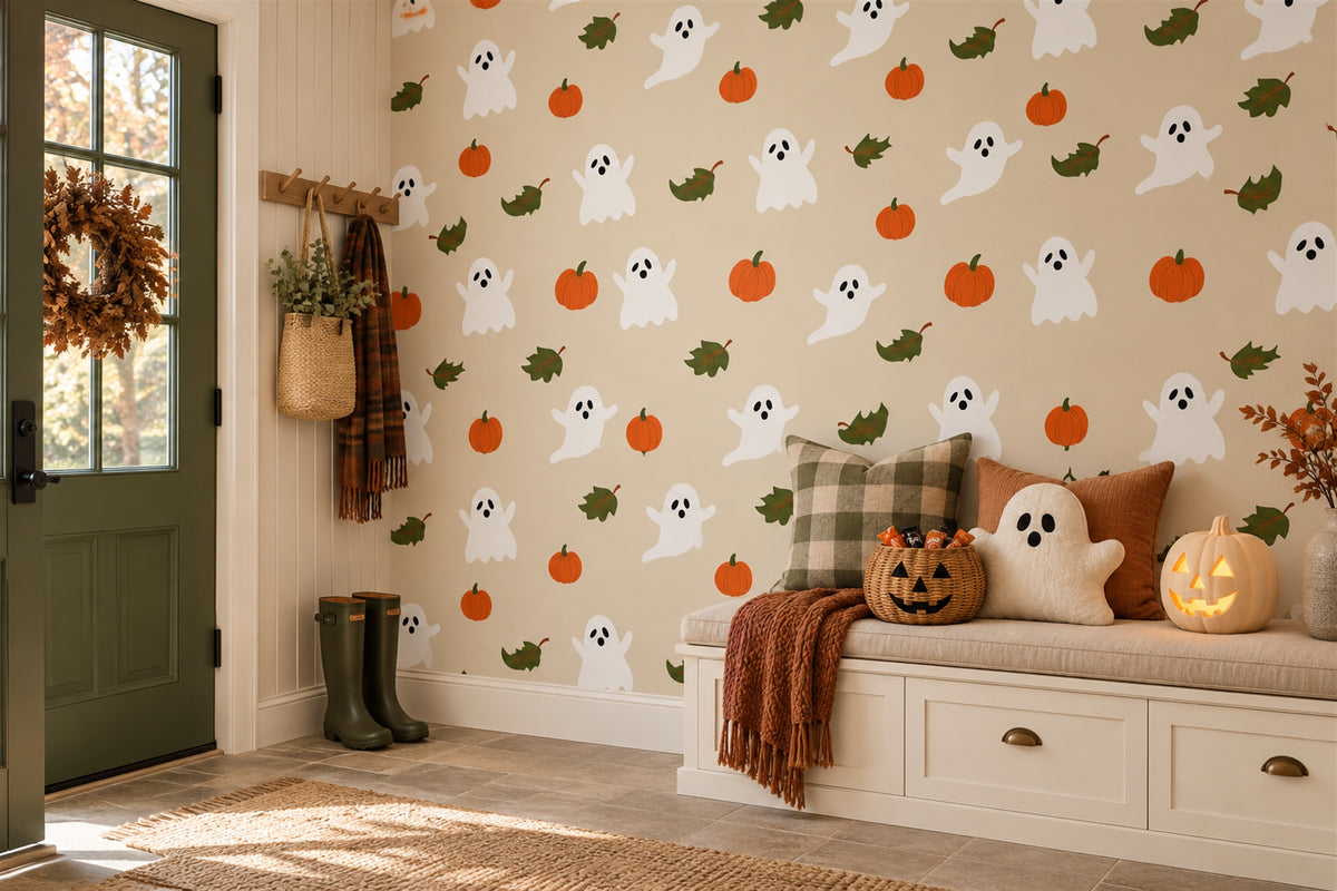 halloween beige ghosts wallpaper mural entry custom removable non woven vinyl stick on