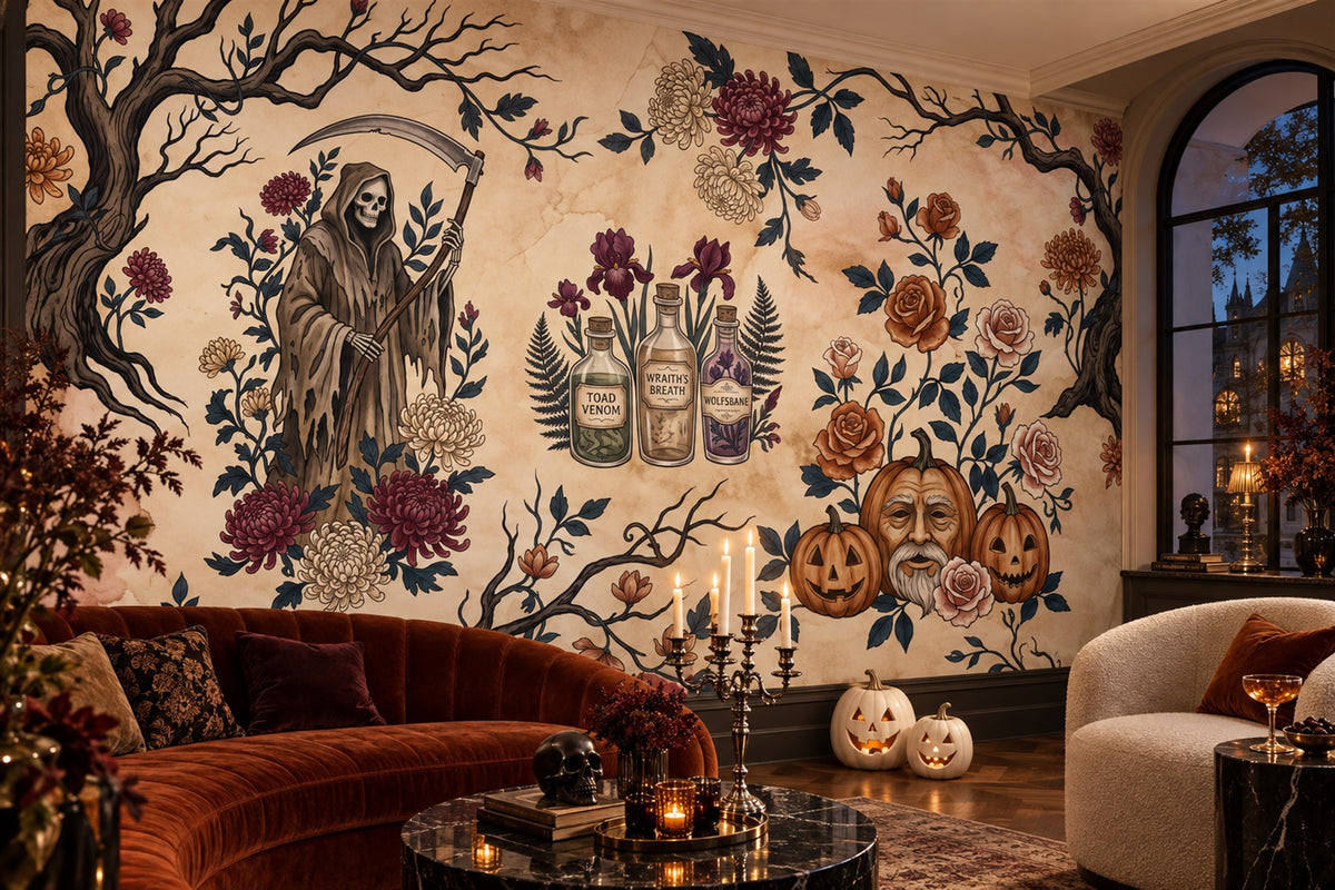 halloween cream skulls custom stick on wallpaper mural bar removable non woven vinyl