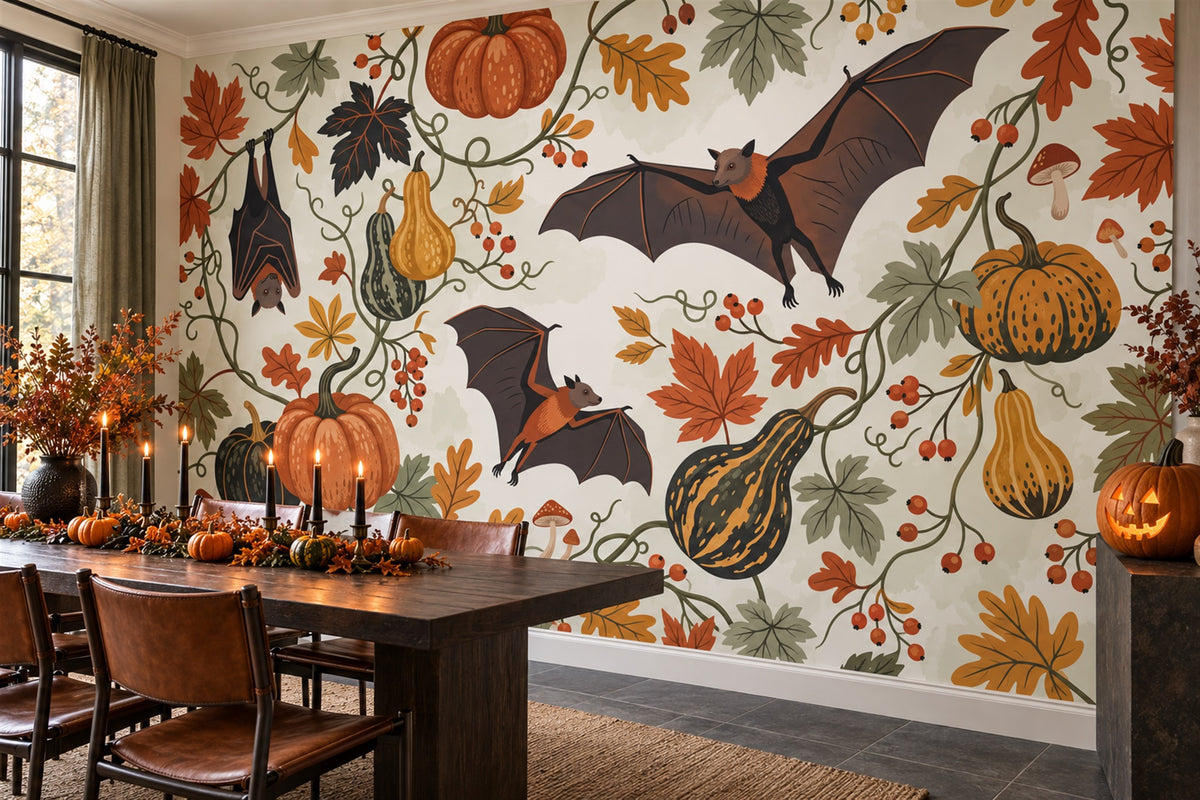 halloween orange bats dining custom stick on removable non woven vinyl wallpaper mural