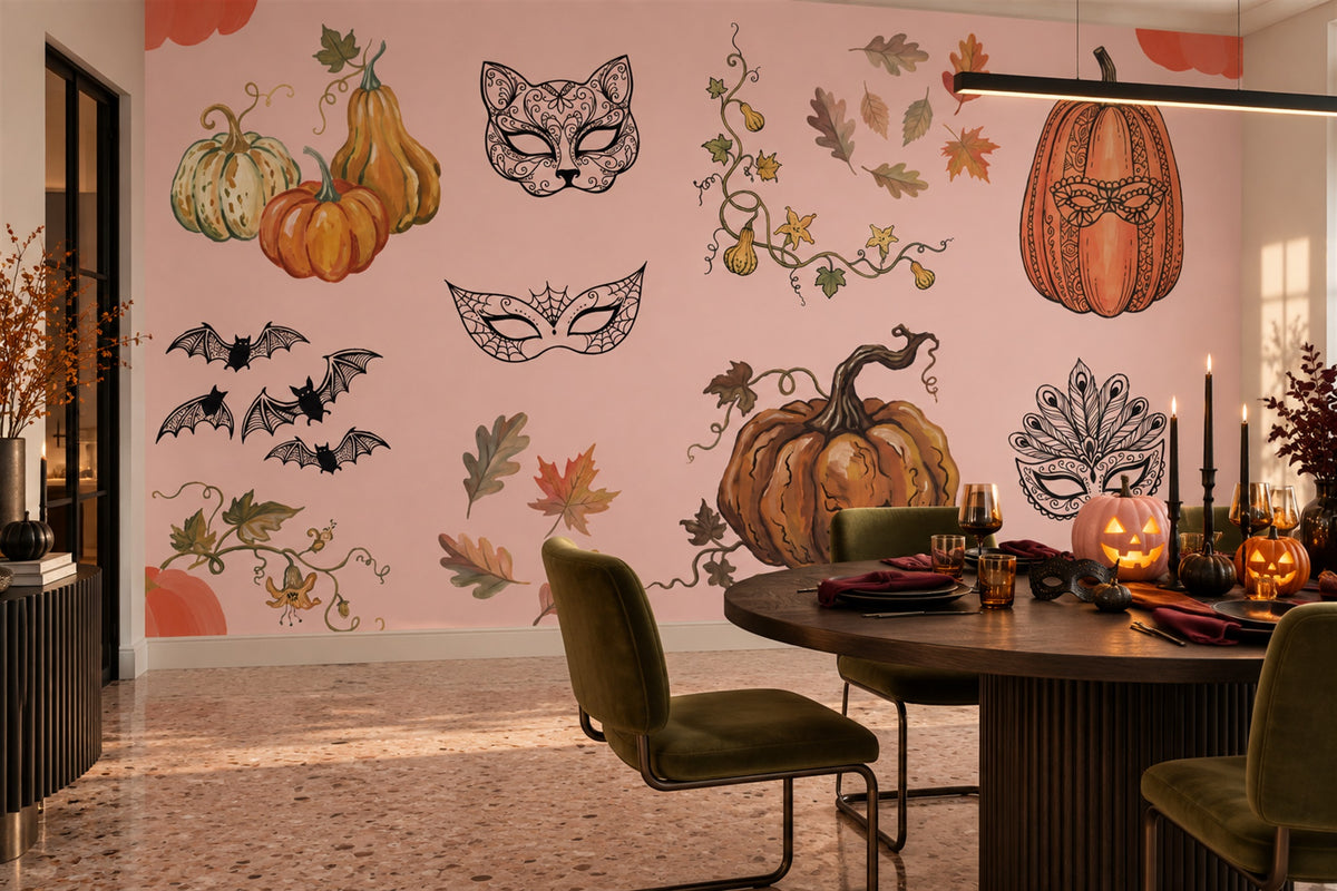 halloween pink masks dining custom stick on removable non woven vinyl wallpaper mural