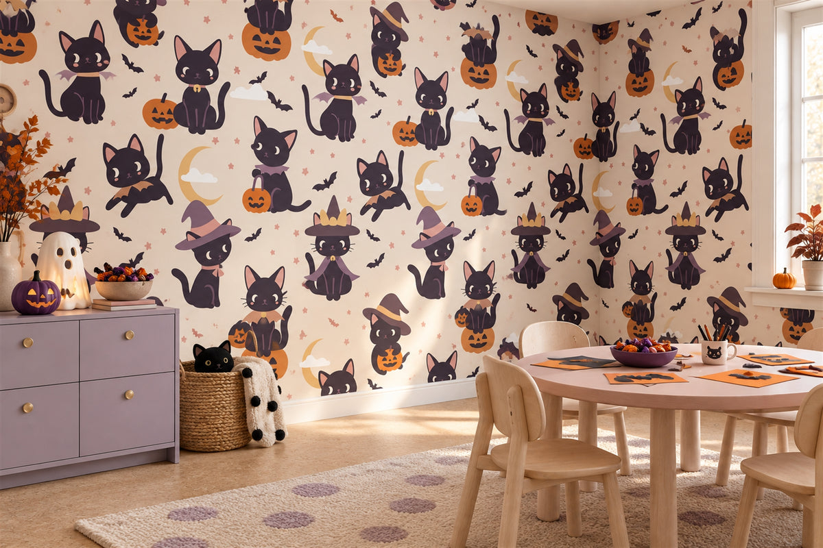 halloween purple cats studio custom stick on removable non woven vinyl wallpaper mural