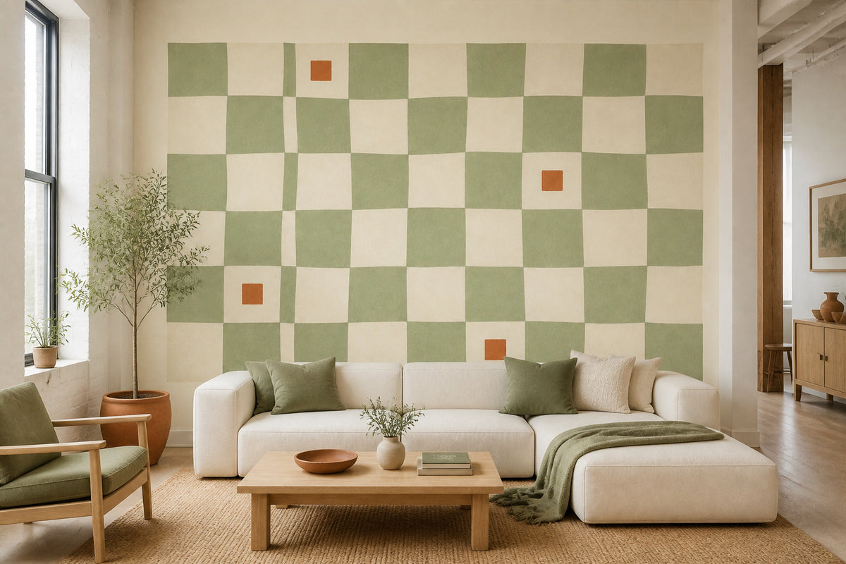 Sage Checkered Wallpaper Mural product view