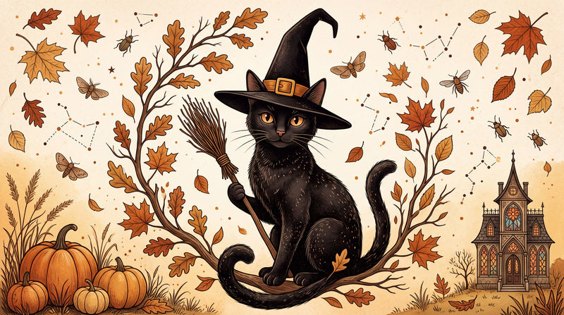 Cream Witch Cat Halloween Wallpaper Mural