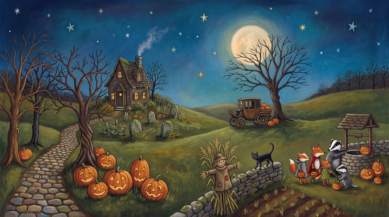 Navy Moonlit House Halloween Wallpaper Mural