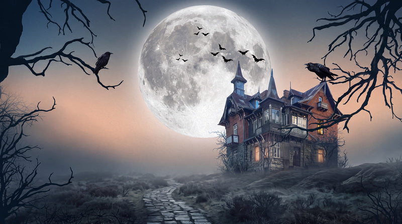 Blue Haunted House Halloween Wallpaper Mural