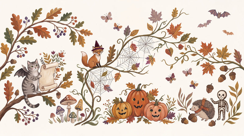 Cream Woodland Halloween Wallpaper Mural