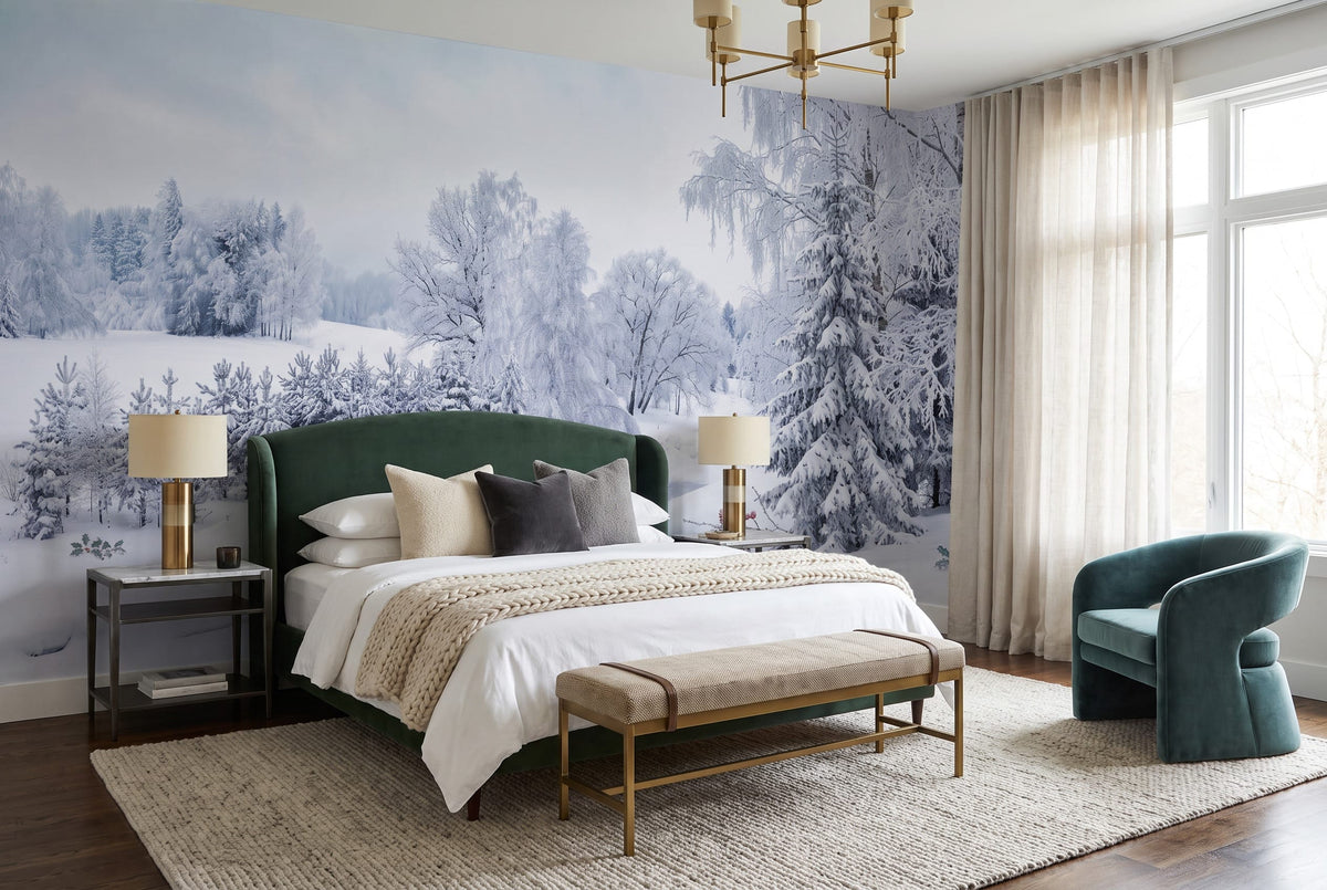 Icy White Snowy Nordic Winter Forest Wallpaper Mural in ice