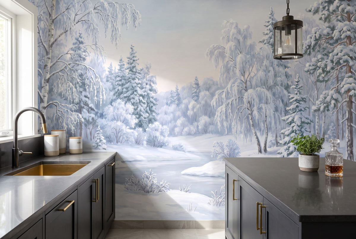 Magical Ice Blue Nordic Winter Forest Wallpaper Mural in ice