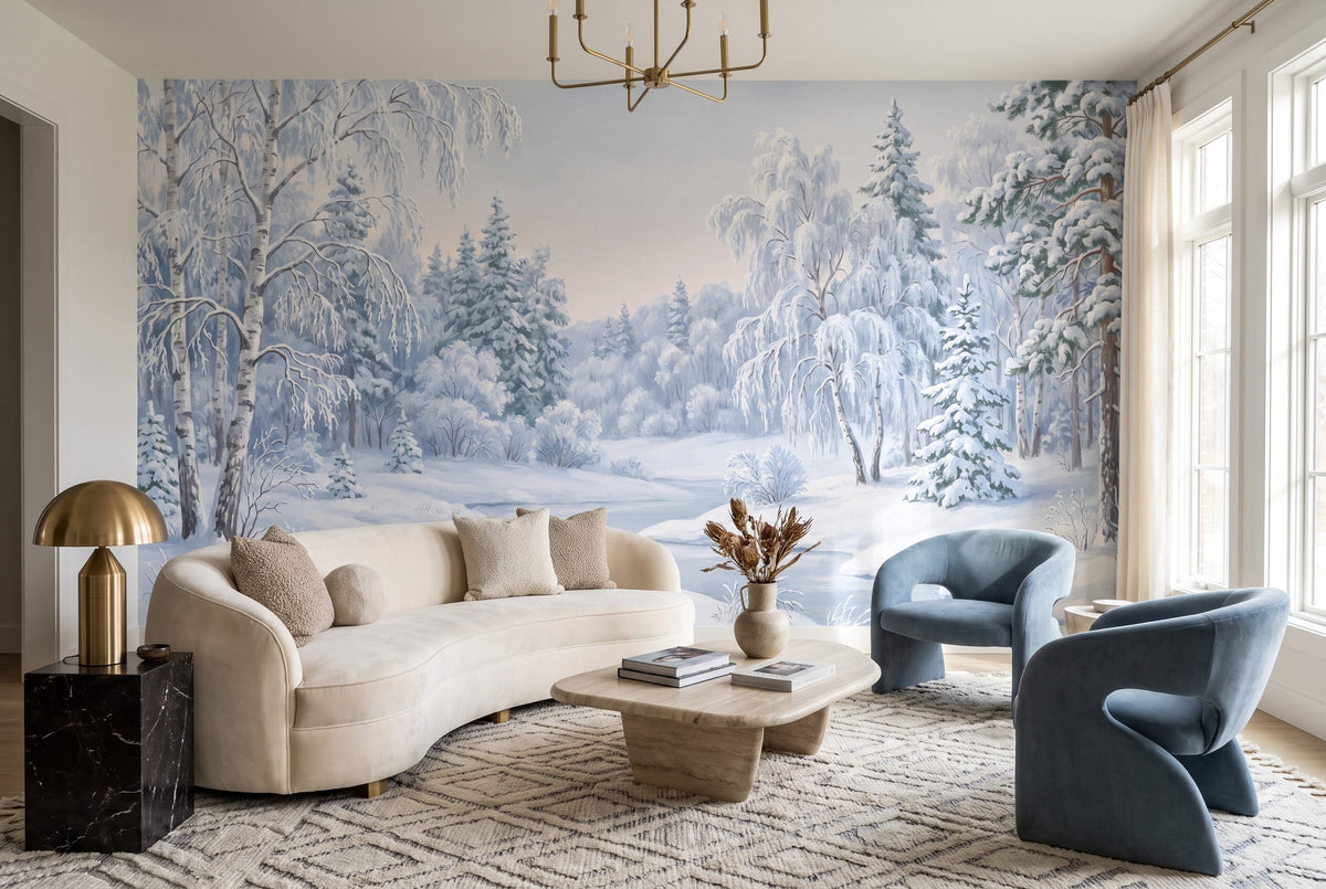 Magical Ice Blue Nordic Winter Forest Wallpaper Mural in ice