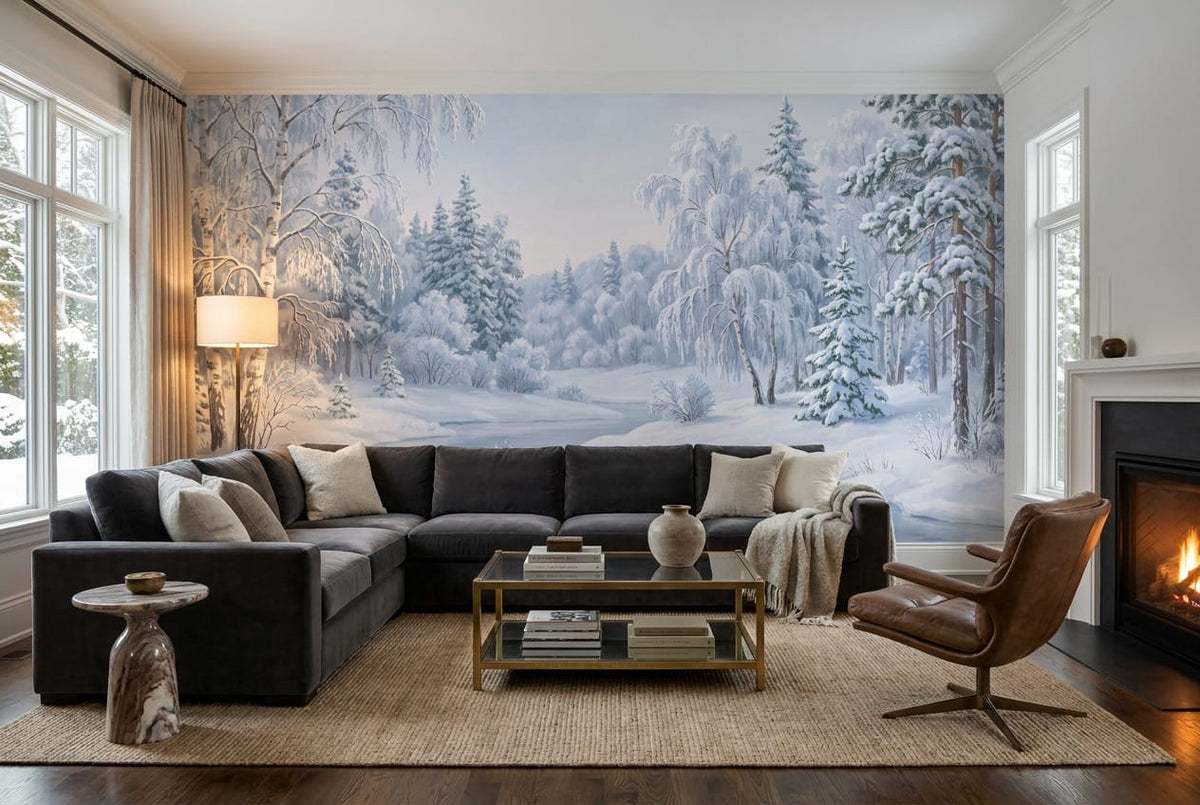Magical Ice Blue Nordic Winter Forest Wallpaper Mural in ice