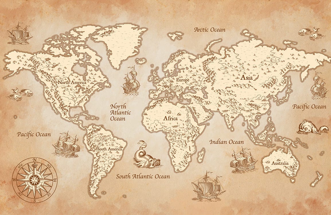 Vintage World Map Nautical Wallpaper