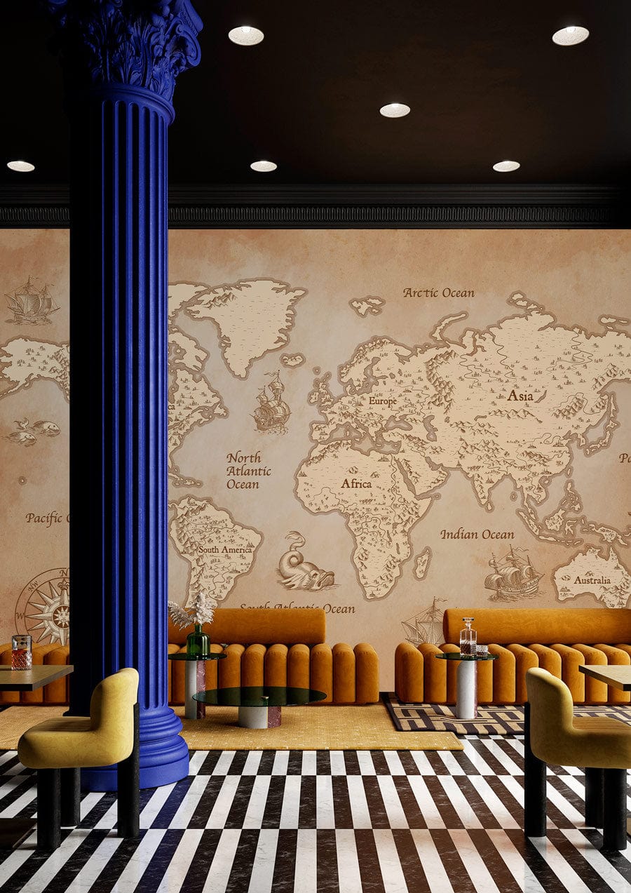 Vintage World Map Nautical Wallpaper