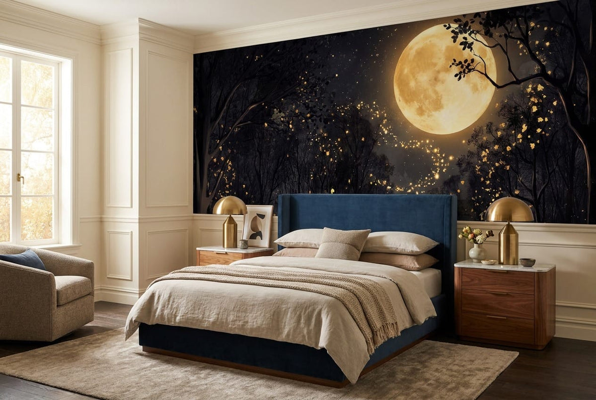 Purple Ink Enchanted Nordic Night Forest Wallpaper Mural in ink