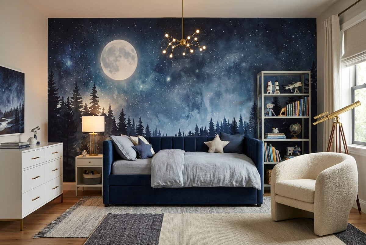 Violet Ink Nordic Night Forest Wallpaper Mural in ink