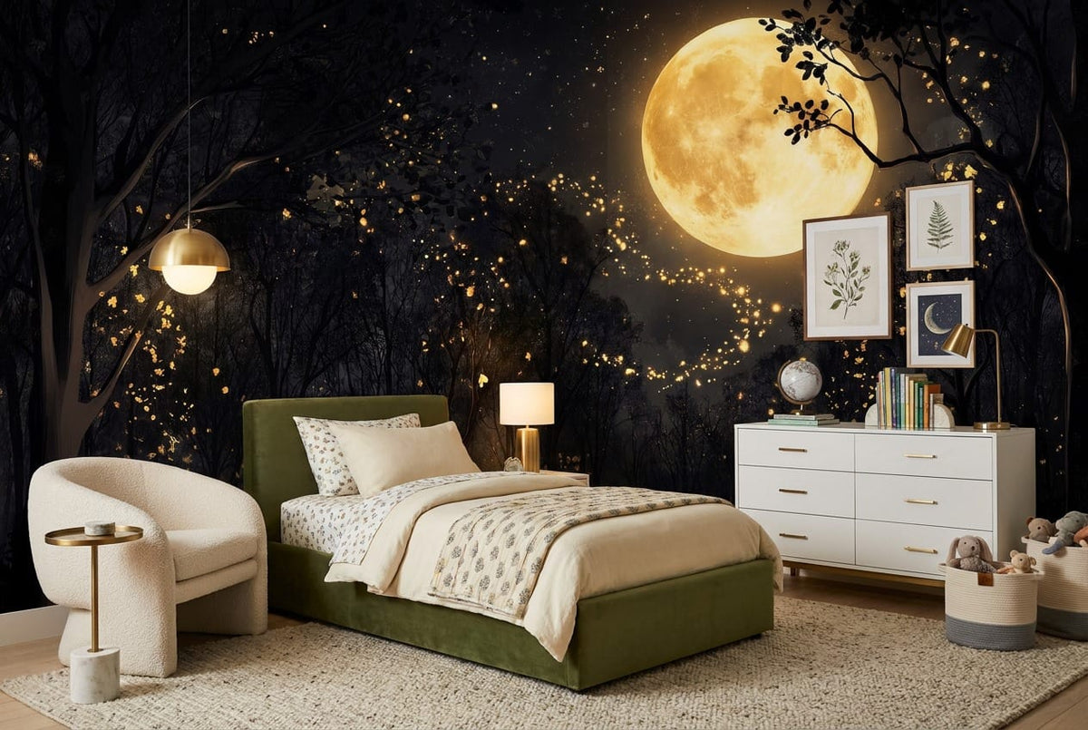 Purple Ink Enchanted Nordic Night Forest Wallpaper Mural in ink