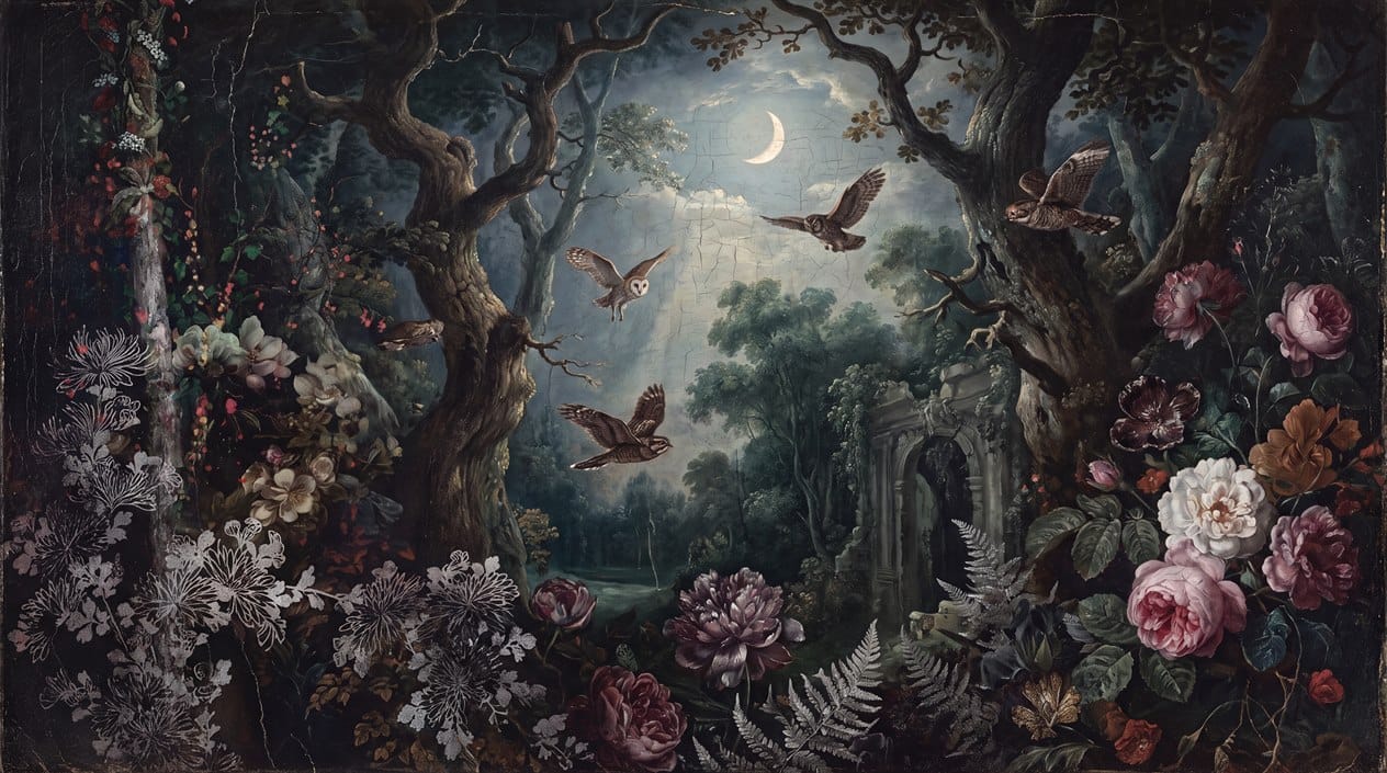 Starry Ink Moonlight Nordic Night Forest Wallpaper Mural