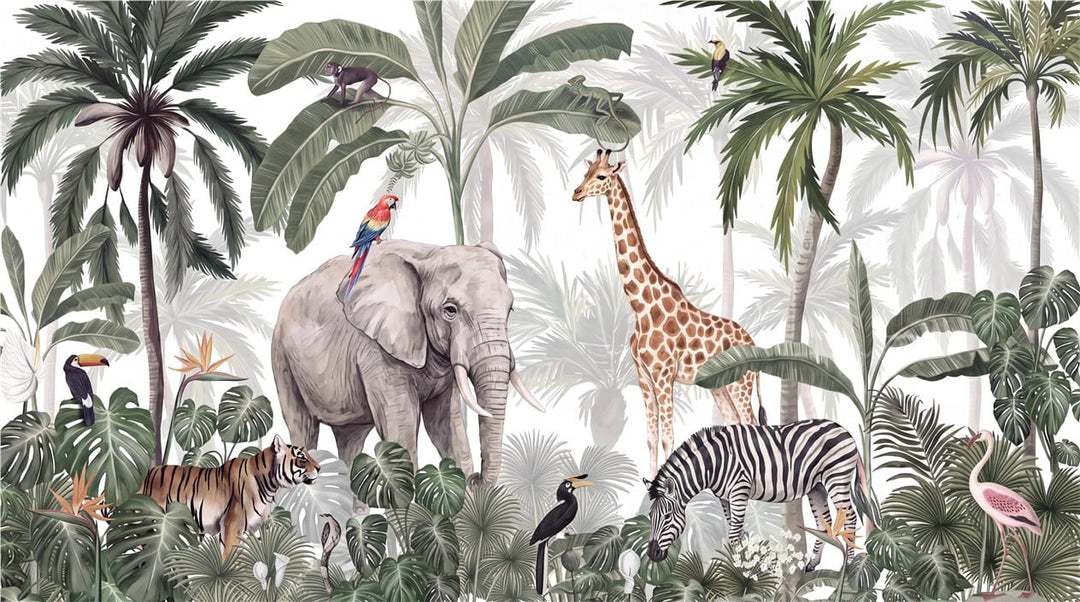 Ivory Safari Palm Jungle Wallpaper Mural in ivory