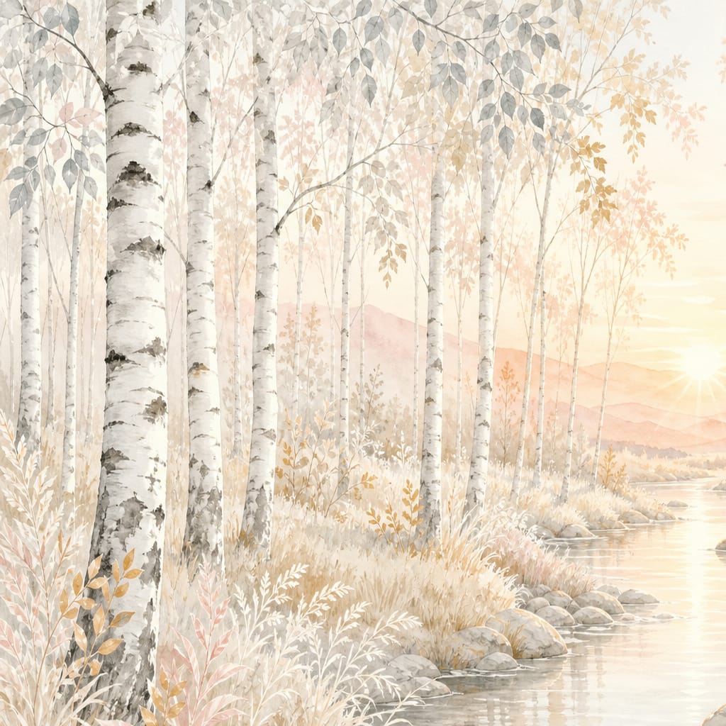 Ivory Birch Wallpaper Mural product view