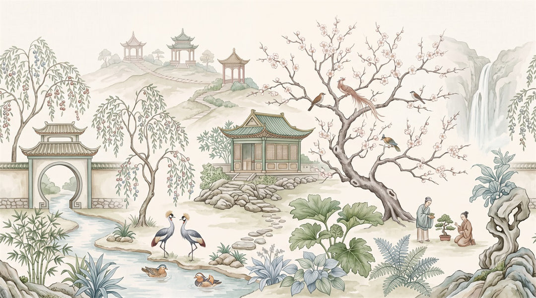 ivory cranes wall custom stick on non woven vinyl removable wallpaper mural main