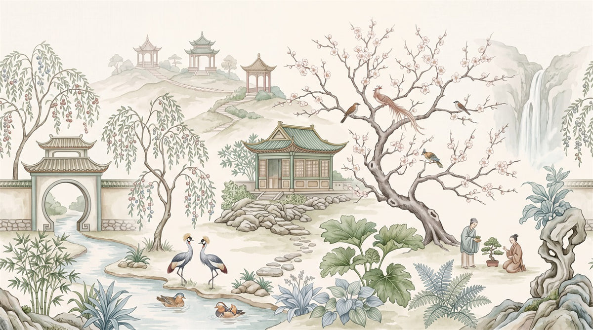 ivory cranes wall custom stick on non woven vinyl removable wallpaper mural main