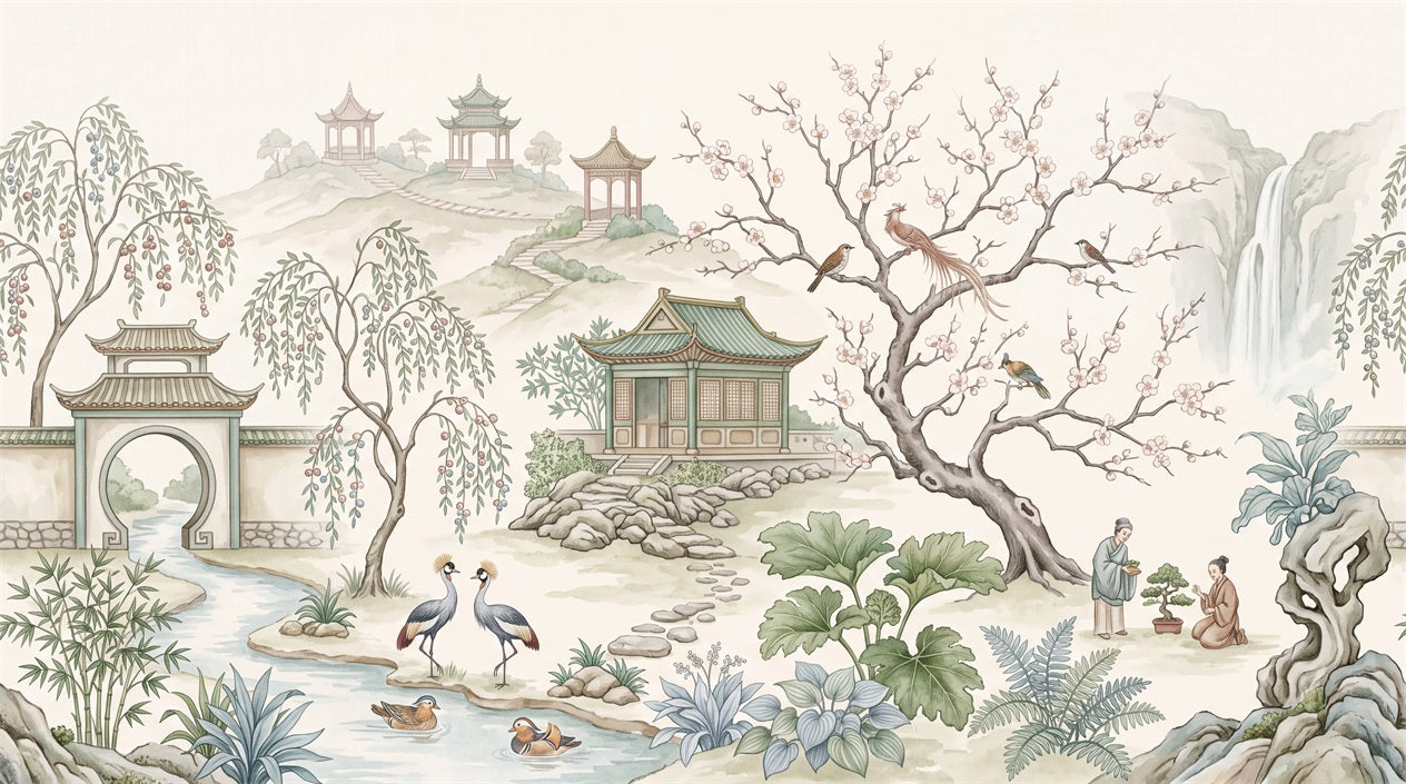 Ivory Pavilion And Moon Gate Wallpaper Mural
