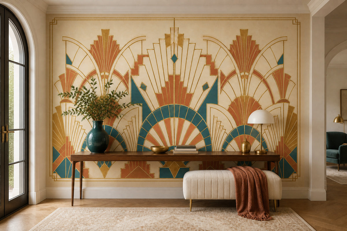 Ivory Deco Fan Wallpaper Mural product view