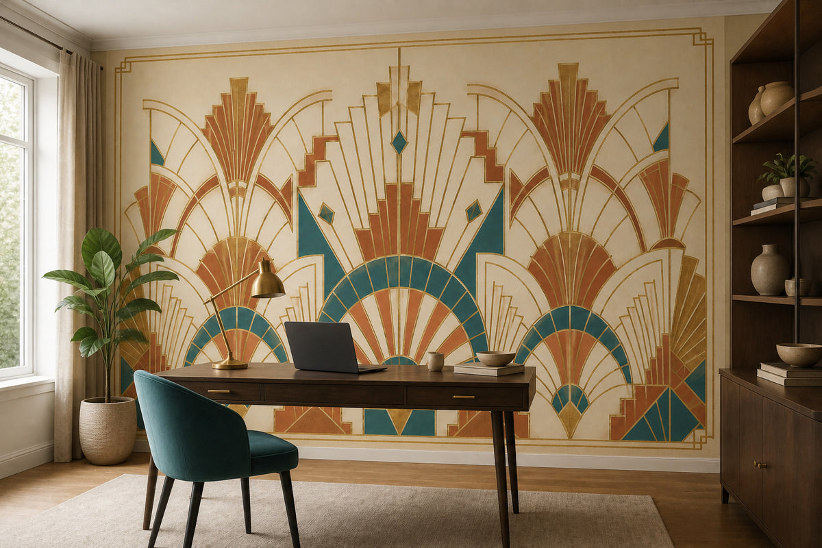 Ivory Deco Fan Wallpaper Mural product view