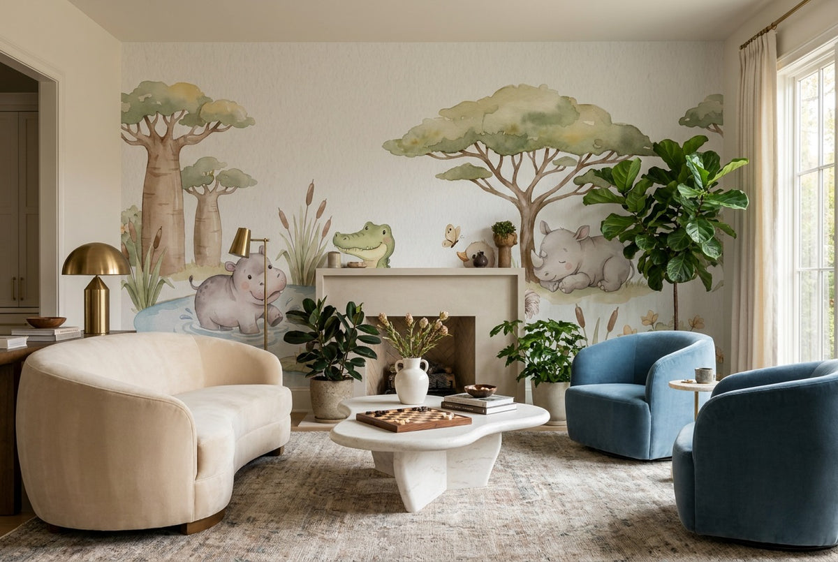 ivory hippo lounge custom peel and stick non woven vinyl removable wallpaper mural