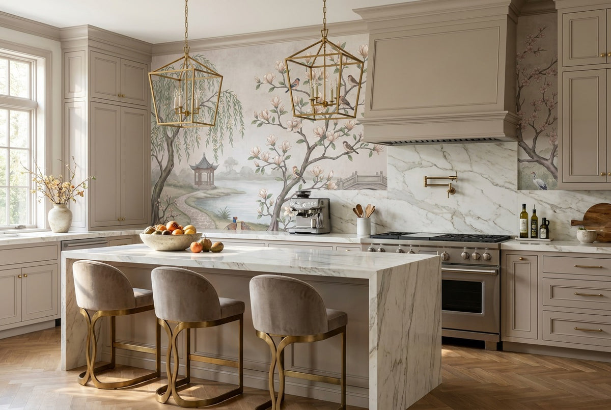 ivory magnolia kitchen custom peel and stick non woven vinyl removable wallpaper mural