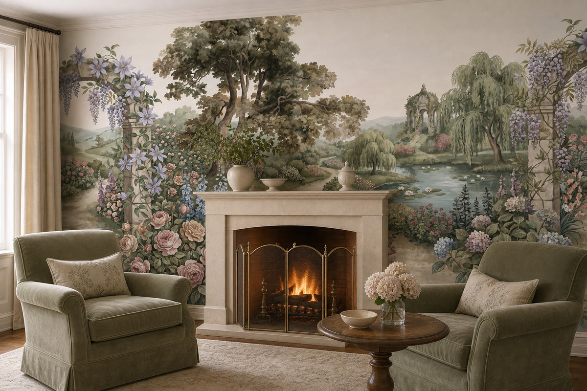 ivory vintage jungle wallpaper fireplace custom stick on non woven vinyl removable