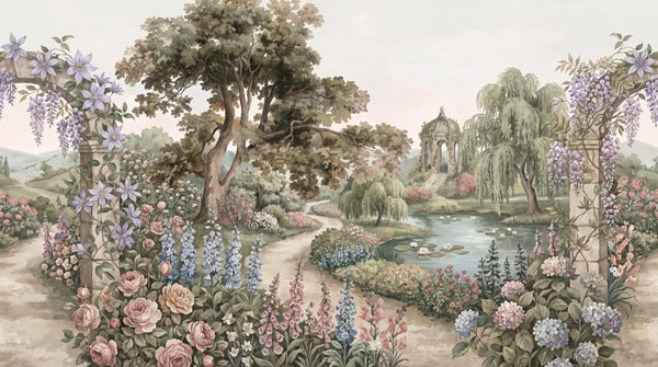 Green Garden Path and Pond Wallpaper Mural