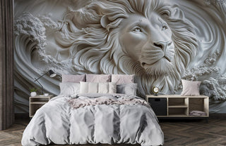 Ivory Lion Relief Mural Wallpaper
