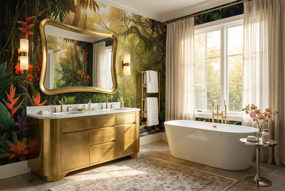 Sunlit Floral Rainforest Jungle Wallpaper Mural in jungle