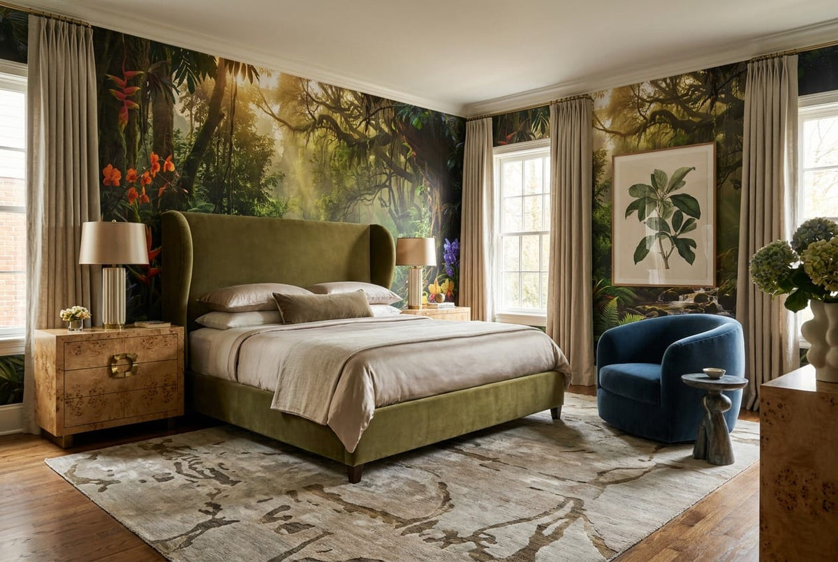 Sunlit Floral Rainforest Jungle Wallpaper Mural in jungle